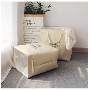 Large <b>Square</b> Foldable Canvas Storage <b>Basket</b> With Rope Handles For Laundry Clothing Organizer In Coffee Beige Gray Black - Product Image 4