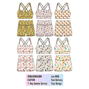 Nouveaux ensembles de yoga pour enfants, veste et short, avec motifs personnalisés, vêtements de sport de haute qualité pour filles, <span class=keywords><strong>golf</strong></span> - Product Image 1