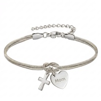 Bracelet personnalisé en acier inoxydable avec gravure, motif cœur, croix, nœud et chaîne serpent, bracelet personnalisé avec nom pour maman, cadeau pour la fête des mères pour femmes