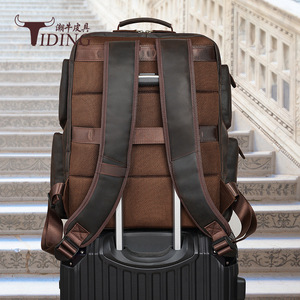 Tiding Retro Crazy Horse Leather <b>Backpack</b> 17-inch Laptop Bag Large Capacity Outdoor Travel Men's Genuine Leather - Product Image 3