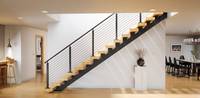 Escalier moderne en bois massif avec poutre métallique en acier inoxydable, garde-corps en câble, écologique, durable, pour hôtel et usage domestique
