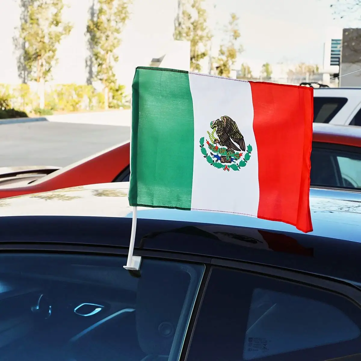 Aangepaste Grootte Promotie Polyester Mexico Auto Vlag Zijde Afdrukken Vlaggen Alle Land Autoruit Banner Vlaggen Met Paal