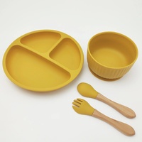 Ensemble d'alimentation pour bébé en silicone de qualité alimentaire, écologique, avec logo personnalisé, sans BPA, assiette et bol à aspiration à débit lent avec couvercle pour 0-12 mois