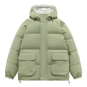 Chaqueta acolchada de plumón con logo personalizado para niños, nueva colección de invierno, holgada y cálida, estilo pareja, tendencia Aozi Hong Kong, gruesa con capucha. - Product Image 4