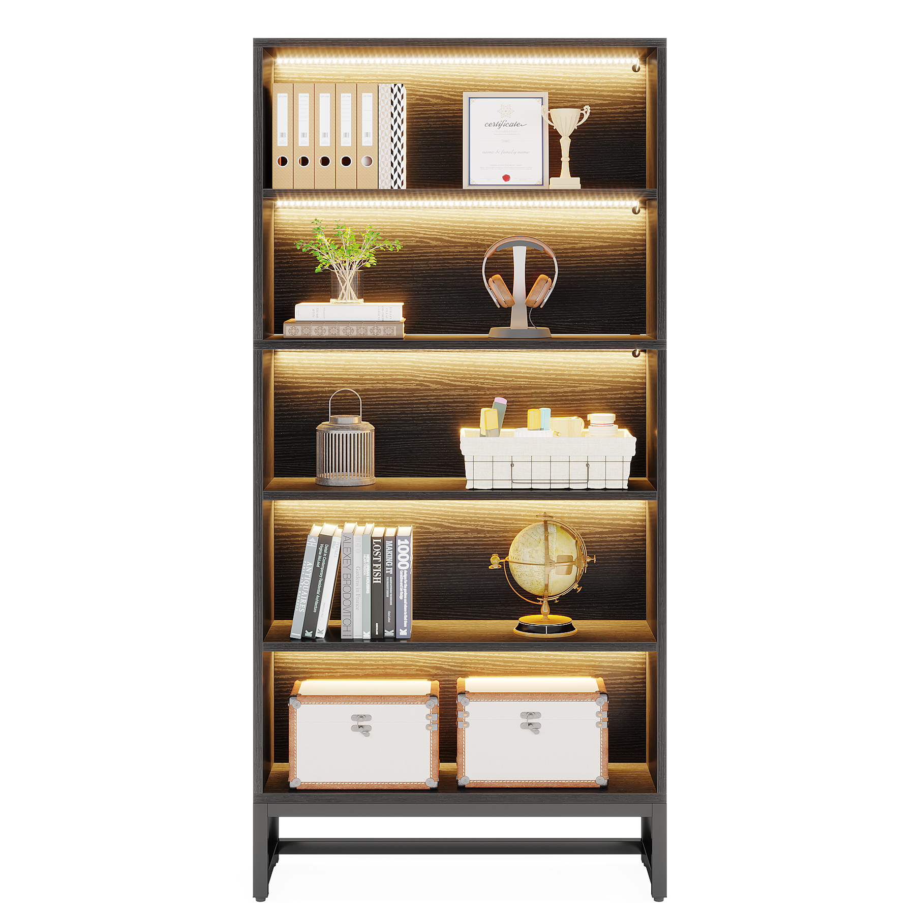 VASAGLE Libreria Di Legno Con 7 Ripiani, Portadocumenti E Libreria Autoportante, Stand TV Scaffale Da Esposizione 50 X 24 X 106 Cm L X P X A Bianco Lbc27wt