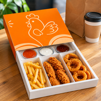 Caja de papel para llevar con compartimentos personalizados para hot dog, aros de cebolla, alitas de pollo, patatas fritas, churros y otros alimentos.