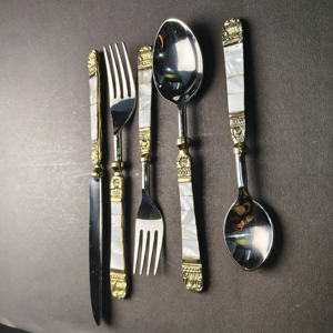 Juego de Cubiertos con Incrustaciones de Nácar, Hecho a Mano, Mango de Nácar, Cubiertos de Acero Inoxidable, Cuchillo, Tenedor y Cuchara con Incrustaciones de Concha de Primera Calidad - Product Image 5