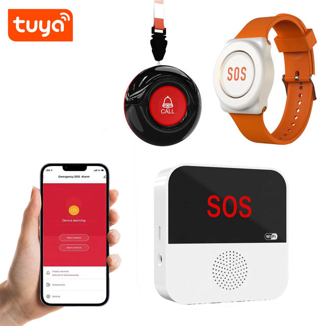 Tuya Smart Wifi Panic Button Elderly Alarm Sos Bracelet Emergency Wireless Watch Nurse Call Pager Calling System