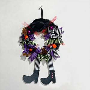 <b>Halloween</b> <b>Wreath</b> <b>Door</b> Hanging Flower Ornament One-Legged Old Witch Cloth Indoor Decoration - Product Image 4