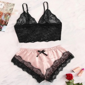Lencería Sexy para mujer, 2 uds., Sujetador de encaje de tentación transparente, pantalones cortos de satén, ropa interior erótica, ropa de dormir suave y madura - Product Image 2