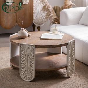 American Country Style Solid Wood Carved Coffee <b>Table</b> With <b>Storage</b> Shelf For Living Room <b>Small</b> Apartment Homestay - Product Image 2