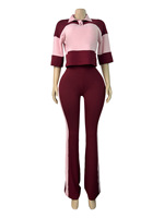 Ensemble de vêtements tendance pour femmes grandes tailles, bustier à blocs de couleur, pantalon large, ensemble de 2 pièces pour femmes