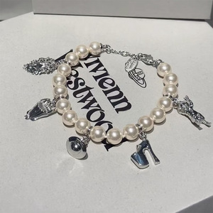 Nouveau Collier et Bracelet Unisexe en Alliage de Zircon avec Pendentif Talon Haut et Perle, Chaîne de Clavicule, Bijoux Tendance - Product Image 2