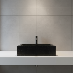 Lavabo de Baño de Mármol Negro, Rectangular, de 17.7x11.8x4.7 Pulgadas, para Instalar Sobre Encimera, Diseño Contemporáneo - Product Image 2