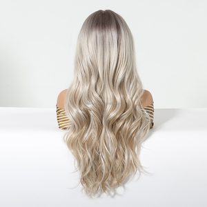 Perruque synthétique brune dégradée, <span class=keywords><strong>cheveux</strong></span> bouclés de 28 pouces, ondulés, avec dentelle frontale crochetée à la main 13x6 pouces, style Europe et Amérique, vente chaude - Product Image 3