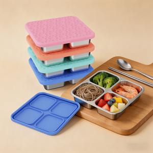 Issili 4-Compartment Stainless Steel <b>Kids</b> Meal Tray, Outdoor Bento <b>Box</b> with Silicone Lid - Product Image 2