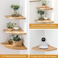 Ensemble de 3 étagères d'angle en bois de chêne massif, étagère d'angle flottante avec extrémité ronde et trou pour fil pour petite plante