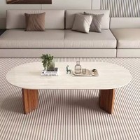 Table basse en travertin avec base en bois massif, table à thé décorative moderne et portable pour la maison, salon, meubles