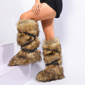 Nouvelles <span class=keywords><strong>Bottes</strong></span> de Neige Y2K Audacieuses en Fausse Fourrure de Renard Mi-Mollet, Chaudes et Doublées, avec Ceinture à Rivets Style Européen/Américain, pour Femme – Collection Automne 2026 - Product Image 2