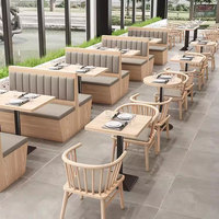 Ensemble de meubles pour restaurant Noodle House : banquette grise, table en pierre, chaises en bois massif avec base en PU pour café et pâtisserie