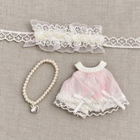 Ensemble de robes pour poupées OEM ODM personnalisées, rose et bleu, avec dentelle et volants, bandeau, accessoires de vêtements pour poupées miniatures, vente en gros