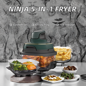 Crispi Freidora de Aire Portátil de Vidrio 5 en 1 con Función de Asado, Contenedores de 4QT, 2.5QT y 6 Tazas, Platos para Freír, Tapas de Almacenamiento, Apta para Microondas - Product Image 3