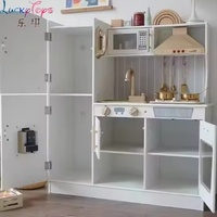 Ensemble de cuisine en bois éducatif pour jeu de rôle avec micro-ondes réaliste à lumière et son, jouet de cuisine pour enfants garçons et filles