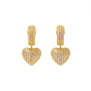 E3465 Orecchini pendenti a cuore in oro bianco con micro inserto di zirconi per donna, stile romantico, gioielli alla moda per feste - Product Image 1