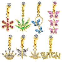 Gaby Nouveau Design Faux Piercing Ventre Design Papillon CZ Clip sur Anneau de Ventre Bijoux Non Perçant