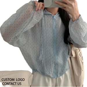 Chaqueta Anti-UV para Mujer |   Sudadera con capucha de lunares para primavera y verano con cierre de cremallera y cordón ajustable |   Protector Solar Ligero y Transpirable - Product Image 1