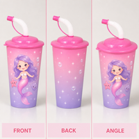Vente chaude Personnalisé PP 18OZ Boisson Tasses Laser Imprimé Thé Tasses Soucoupes pour Bébé Enfants Prix Compétitif avec Pailles Couvercles