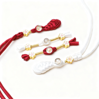 Boutons de grenouille chinois faits à la main, écologiques, en forme de fleur, perles plaquées, fermetures à nœuds en tissu à longue queue pour Hanfu Qipao