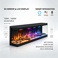 Cheminée électrique avec écran LCD et télécommande, 65"/75", foyer de luxe sous téléviseur avec écran LCD USB, décoration intérieure, foyer TV