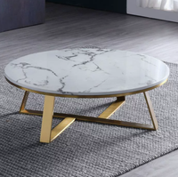 Tables basses rondes nordiques en marbre blanc, table d'angle créative en métal doré et noir pour canapé, petite table basse d'appoint pour canapé