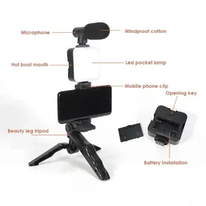 マイクBluetoothリモコン自撮り棒スマートフォンVloggingキットTikTokライブストリームビデオ用三脚電話ホルダー付き - Product Image 4