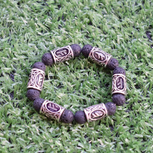 Bracelet pour femme en alliage <span class=keywords><strong>de</strong></span> zinc avec perles <span class=keywords><strong>de</strong></span> <span class=keywords><strong>lave</strong></span> et runes vikings SanLan - Product Image 2
