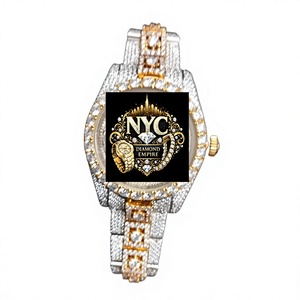 นาฬิกาข้อมือผู้ชาย NYC Diamond Empire Moissanite สแตนเลสสตีลหรูหรา ตัวเรือนทรงกลม หน้าปัดแซฟไฟร์เรืองแสง สายแบบพับได้ - Product Image 1