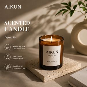 AIKUN High End Custom Soy Wax Scented <b>Candles</b> Unique Gift Set Hand Blown Glass Jars <b>Candle</b> Set for Home Perfume - Product Image 2