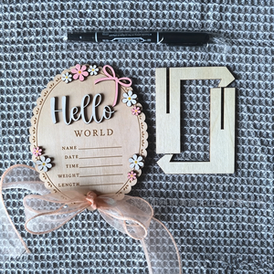 Uionen Hello World Wooden Birth Announcement Sign Custom Newborn Name <b>Plaque</b> Baby Birth Stats Keepsake Milestone Photo Prop - Product Image 5