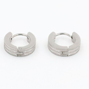 Huggie Earrings Titanium Steel Frosted Double Groove Round Geometric Women's Everyday Wear - Product Image 5