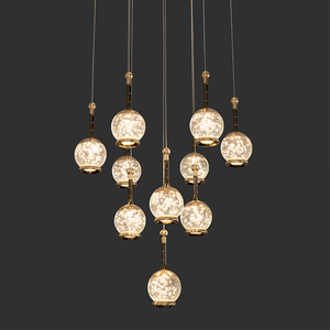 Lustre LED Monumental Moderne Noir et Or en Albâtre, <span class=keywords><strong>Luminaire</strong></span> <span class=keywords><strong>Suspendu</strong></span> en Grappe Effet Boule de Neige pour Plafond Haut, Escalier, Hall d'Entrée - Product Image 5