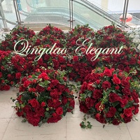 EG-WD94-2 80cm Faux Grande Boule De Fleur Bourgogne Centres De Table Soie Artificielle Boule De Fleur De Rose Rouge