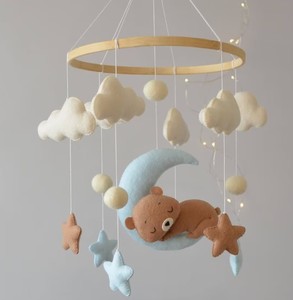 Teddy Bear Moon Baby mobile Nursery decor bear on the moon mobile culla stelle e nuvole mobile - Product Image 1