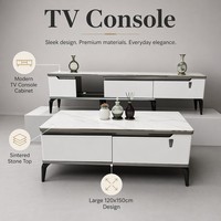 Meuble TV compact en MDF et pierre frittée blanche nordique, idéal pour salon, location économique, vente en gros