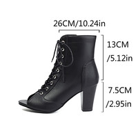 Bottines noires à bout ouvert pour femmes, à lacets, à talon carré épais, style danse