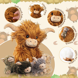 Peluche de <span class=keywords><strong>Vaca</strong></span> de las Tierras Altas B174, Juguete de Peluche de <span class=keywords><strong>Vaca</strong></span> Madre con 4 Cachorros, Muñeca de Peluche para Regalos de Fiesta de Cumpleaños de Pascua, Animal de Peluche de Buey - Product Image 3