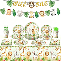 Assiettes en papier, serviettes, couverts, décorations de fête sur le thème de la jungle, animaux sauvages, ensemble de vaisselle pour anniversaire