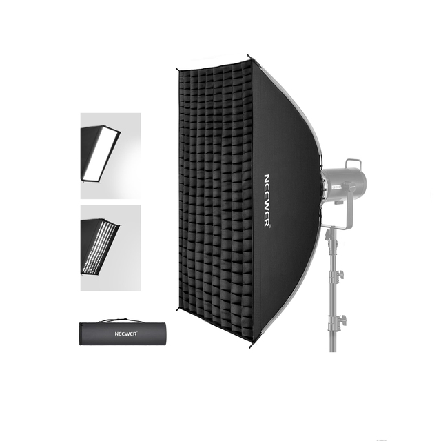 Neewer 24"x35"/60x90cm Rectangular Softbox Quick Set Up Folding Strip Soft Box Bowens Mount With Diffusers/honeycomb Grid/bag