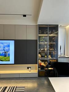 Mobile TV da Parete Moderno Personalizzabile <span class=keywords><strong>per</strong></span> <span class=keywords><strong>Soggiorno</strong></span> con <span class=keywords><strong>Libreria</strong></span> Integrata, Illuminazione e Ante in Vetro - Product Image 3