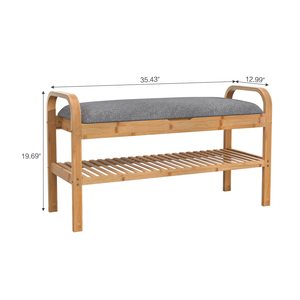 Bamboo Shoe Bench With <b>Cushion</b> <b>Storage</b> Shelf For Entryway Living Room Scandinavian Style - Product Image 2